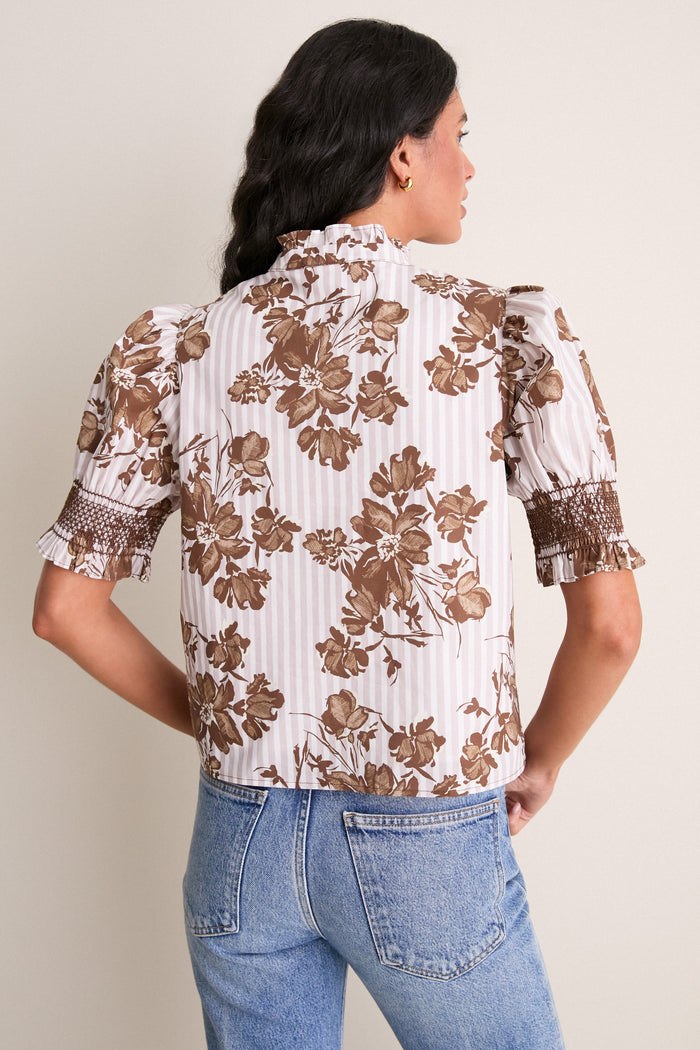 Brown Floral Stripe Eliza Blouse