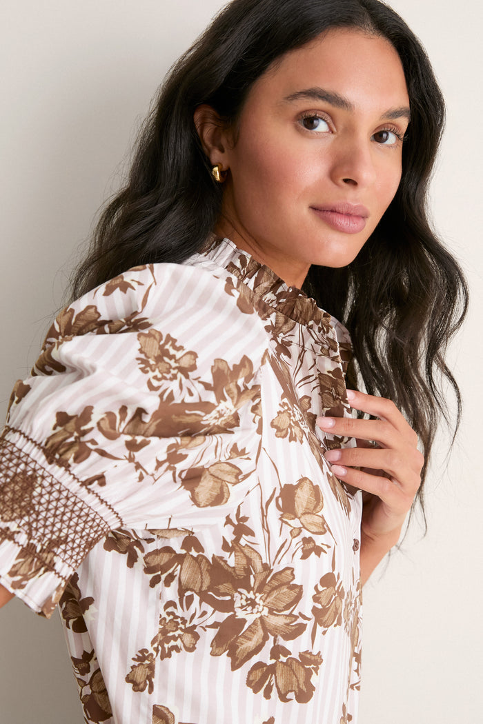 Brown Floral Stripe Eliza Blouse