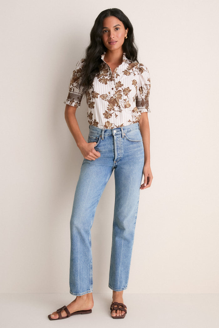 Brown Floral Stripe Eliza Blouse