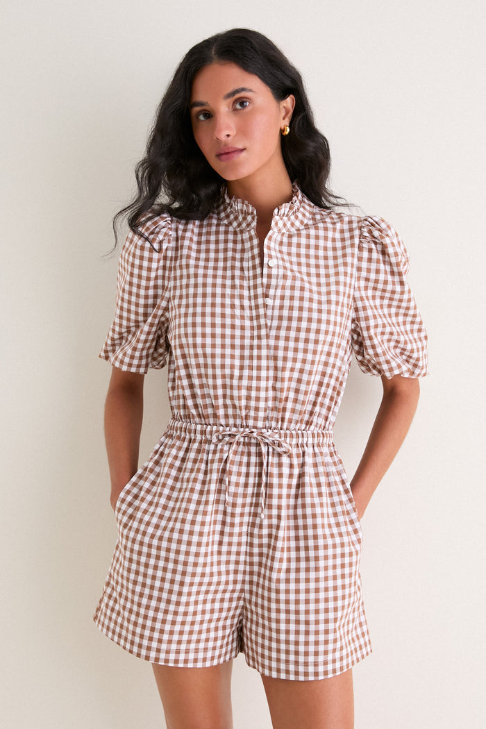 Brown Gingham Brooke Romper