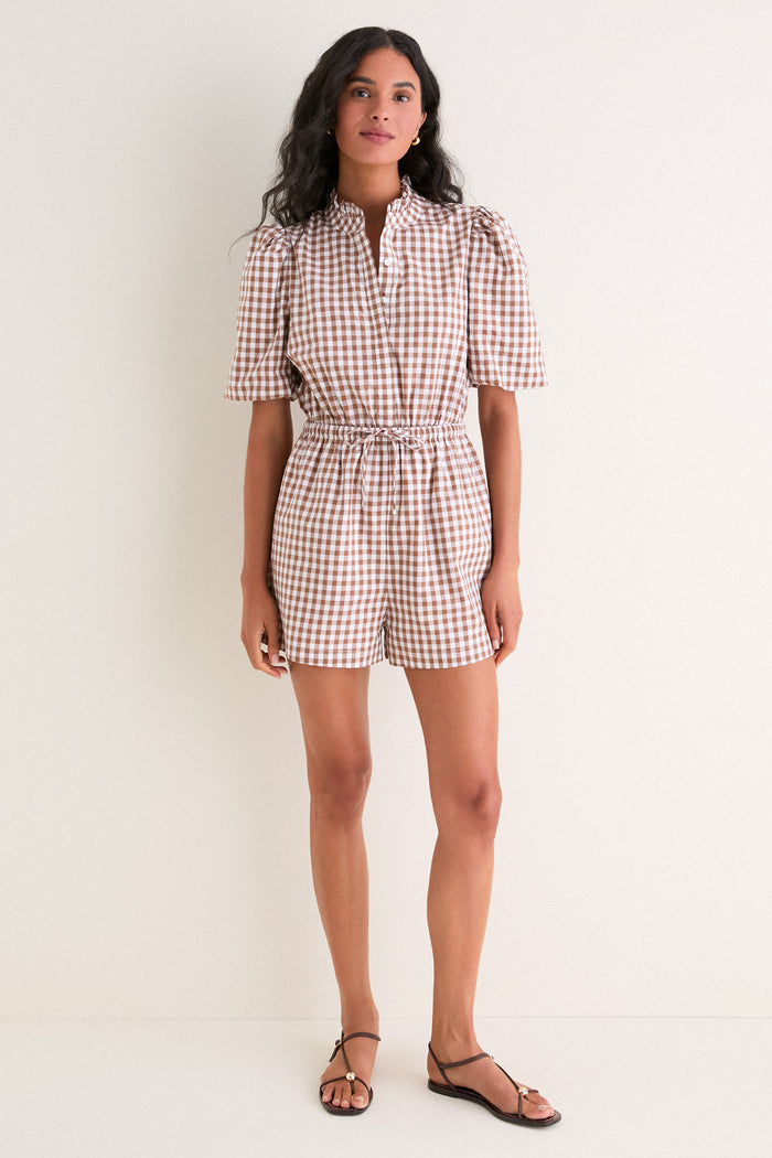 Brown Gingham Brooke Romper
