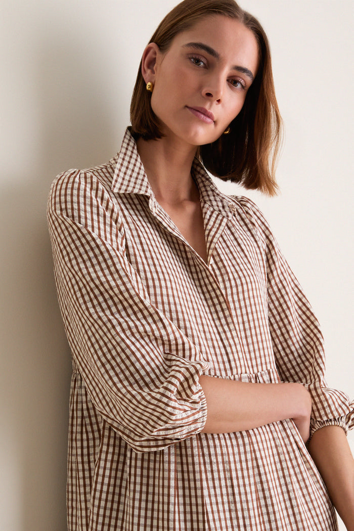 Brown Gingham Cotton Mabel Maxi Dress