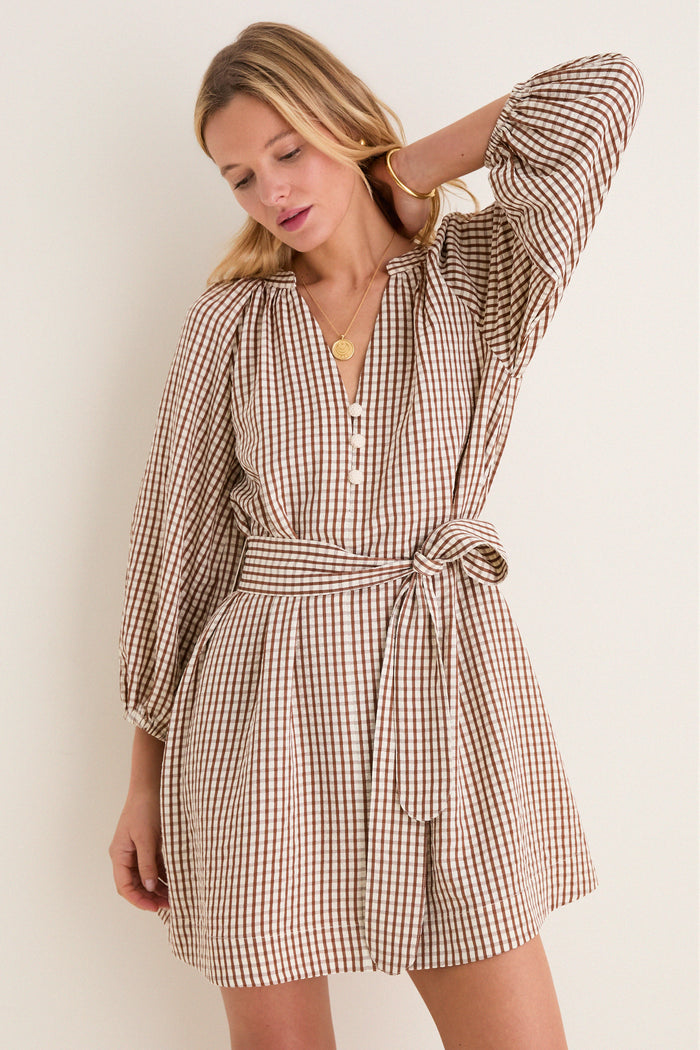 Brown Gingham Harlow Mini Dress