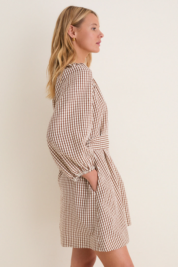 Brown Gingham Harlow Mini Dress