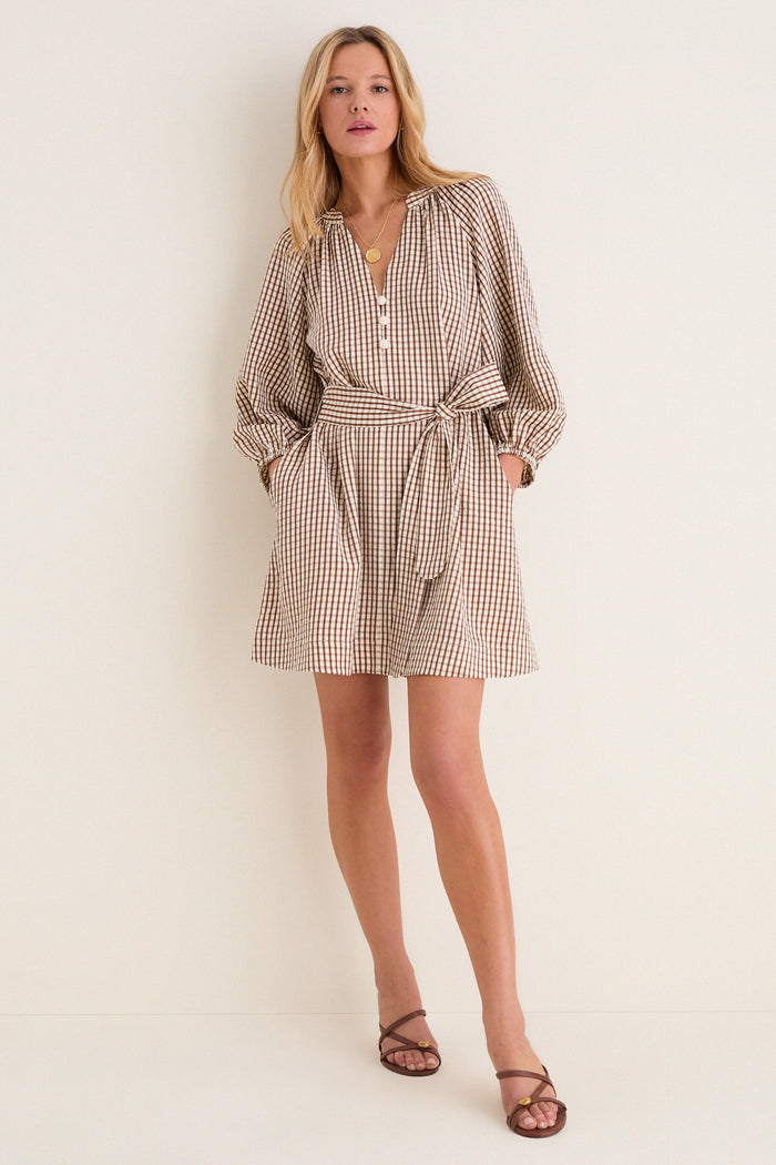Brown Gingham Harlow Mini Dress