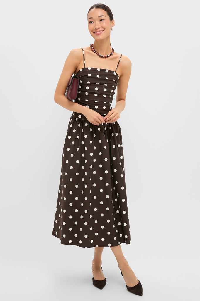 Brown Ivory Polka Dot Lainey Midi Dress