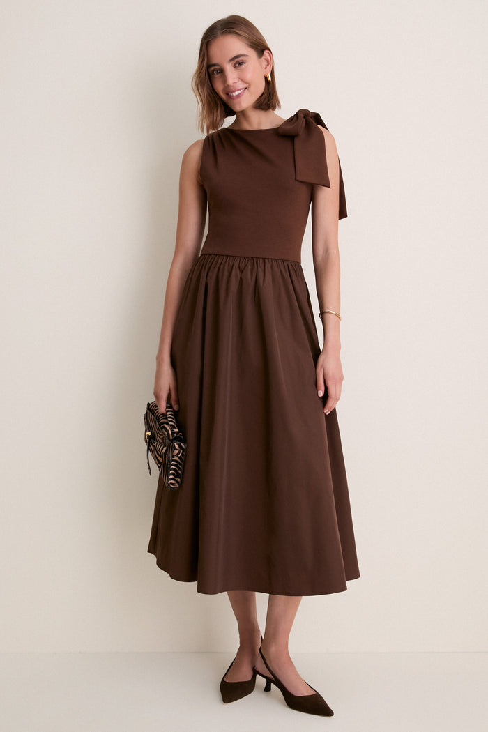 Brown Jane Mixed Media Midi Dress