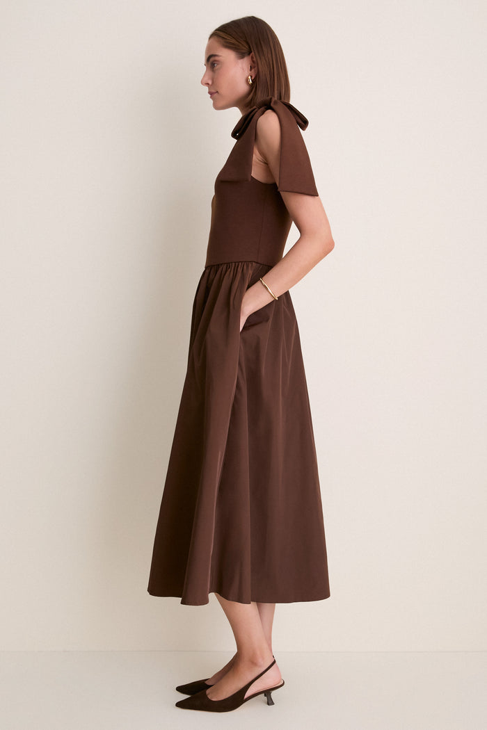 Brown Jane Mixed Media Midi Dress