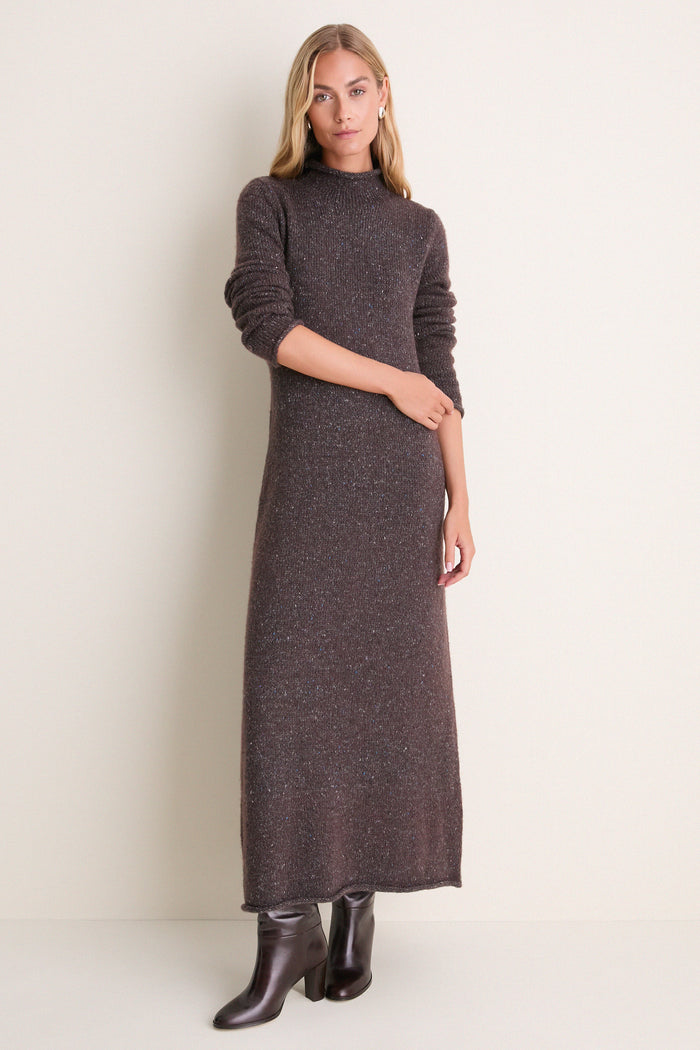 Brown Speckled Merino Blend Burton Sweater Dress