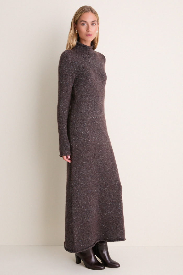 Brown Speckled Merino Blend Burton Sweater Dress
