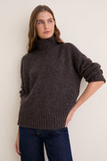 Brown Speckled Wool Blend Hannah Turtleneck Sweater