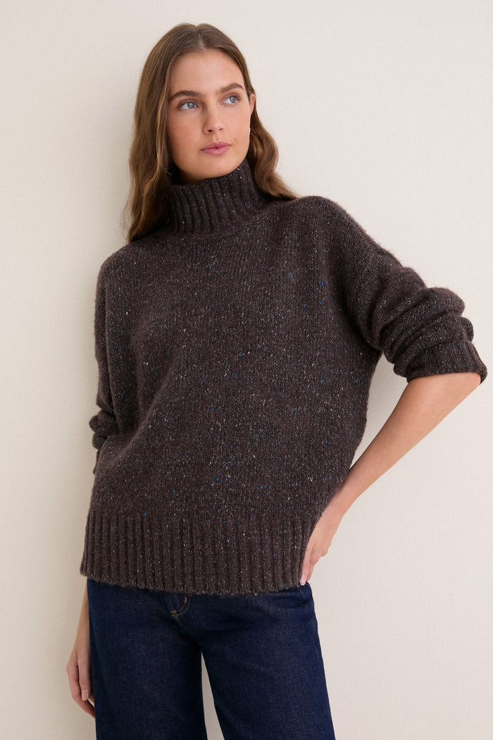 Brown Speckled Wool Blend Hannah Turtleneck Sweater