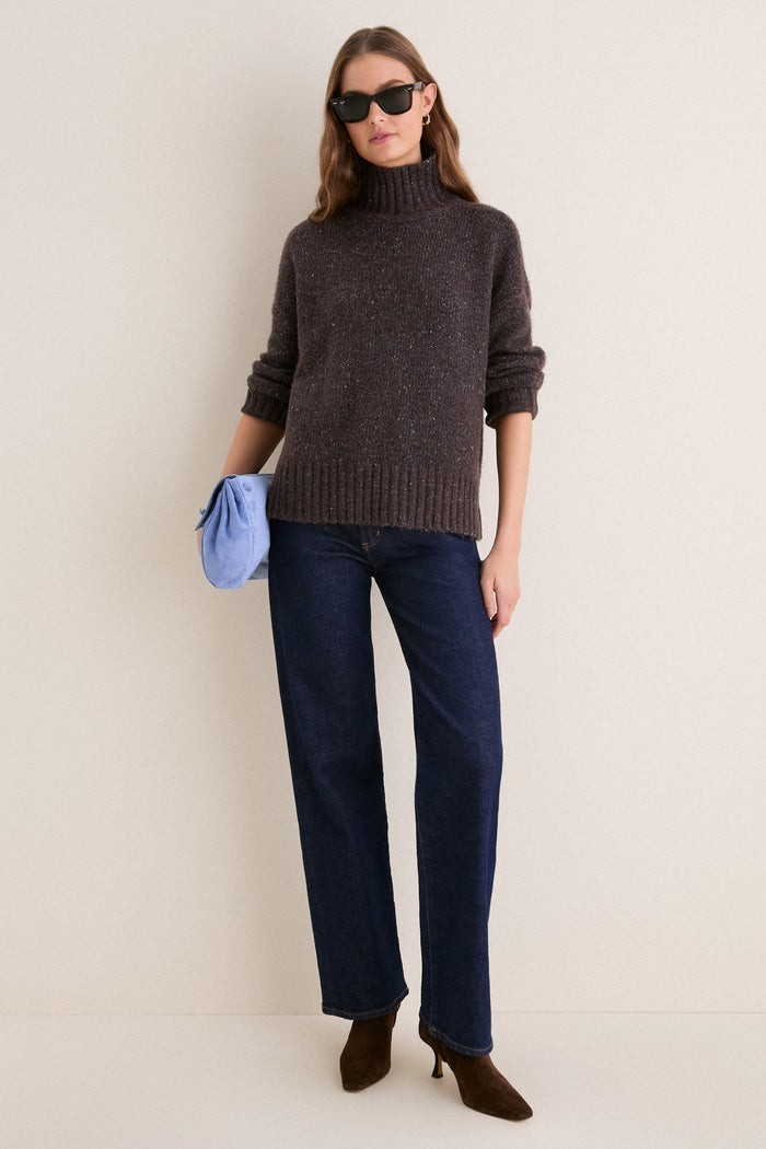 Brown Speckled Wool Blend Hannah Turtleneck Sweater