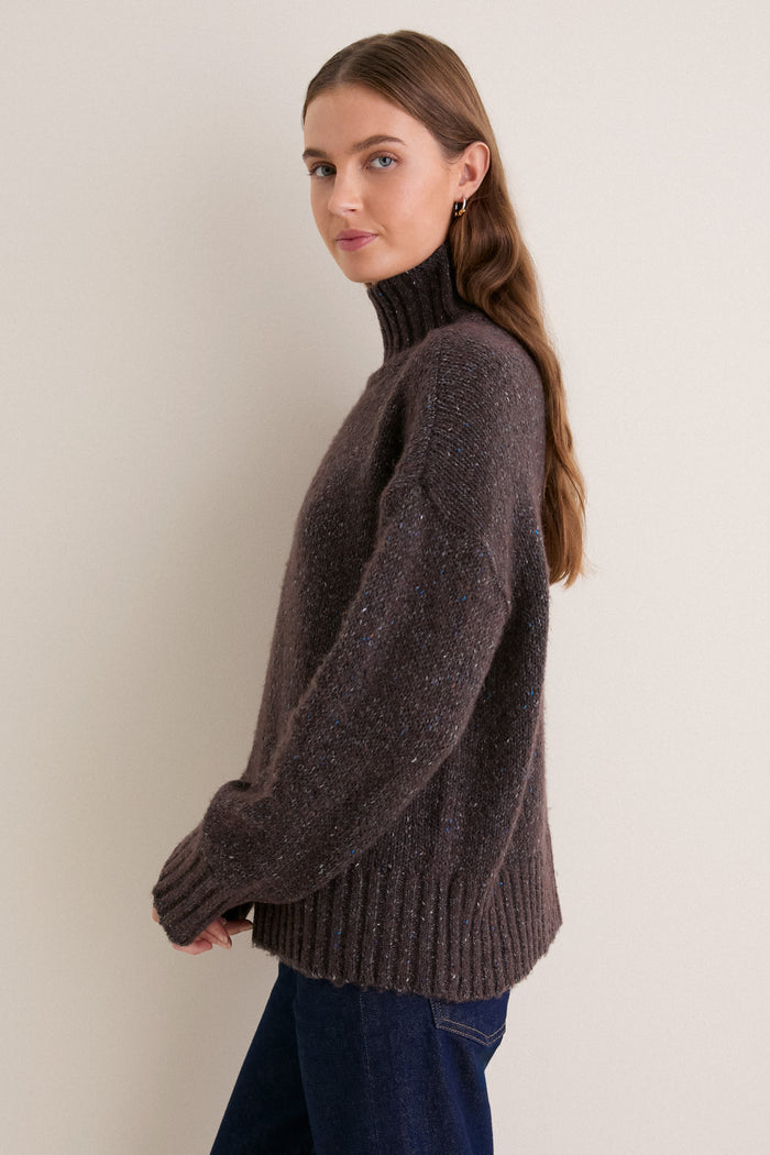 Brown Speckled Wool Blend Hannah Turtleneck Sweater