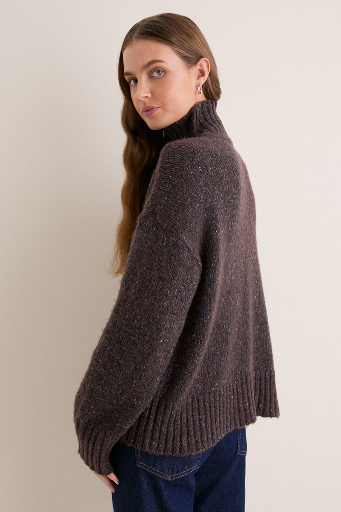Brown Speckled Wool Blend Hannah Turtleneck Sweater