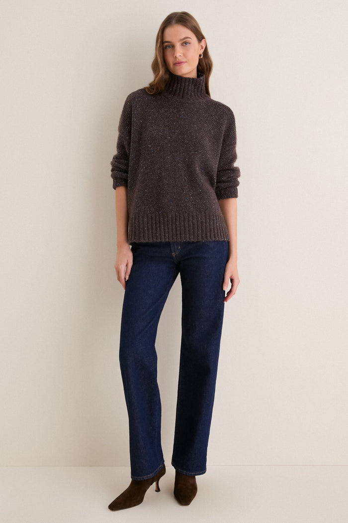 Brown Speckled Wool Blend Hannah Turtleneck Sweater