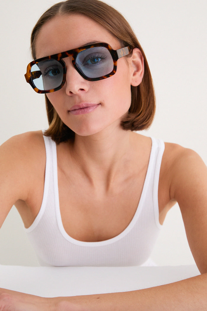 Brown Tortoise Blue Lens Jane Sunglasses