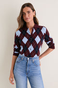 Burgundy Argyle Long Placket Polo