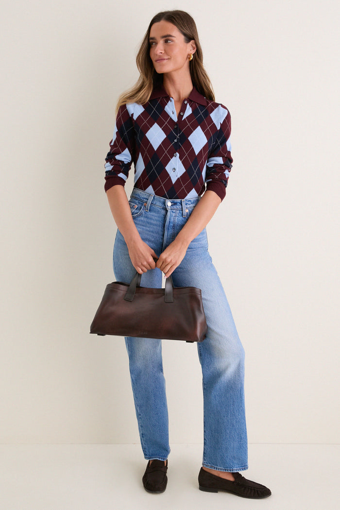 Burgundy Argyle Long Placket Polo