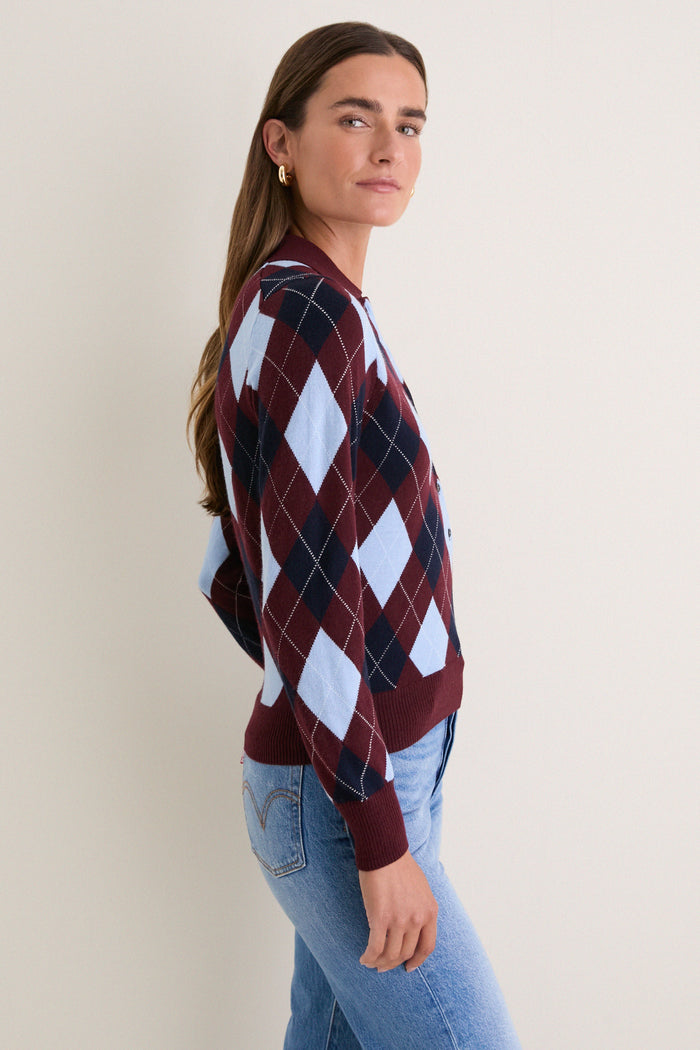 Burgundy Argyle Long Placket Polo