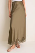 Burnt Olive Satin Mischa Slip Skirt