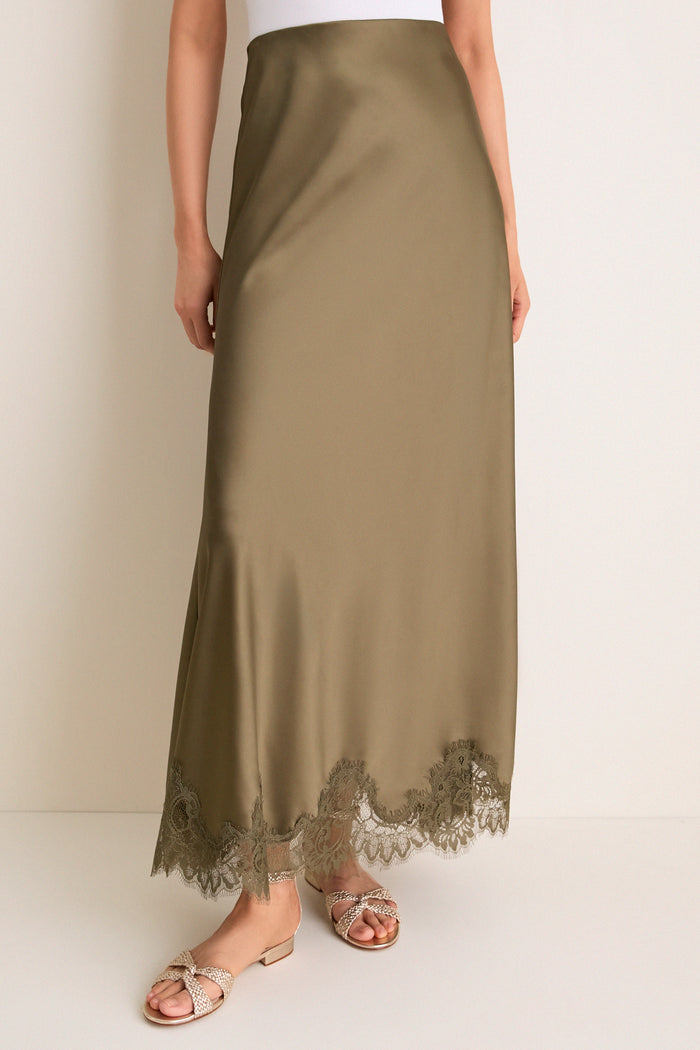 Burnt Olive Satin Mischa Slip Skirt