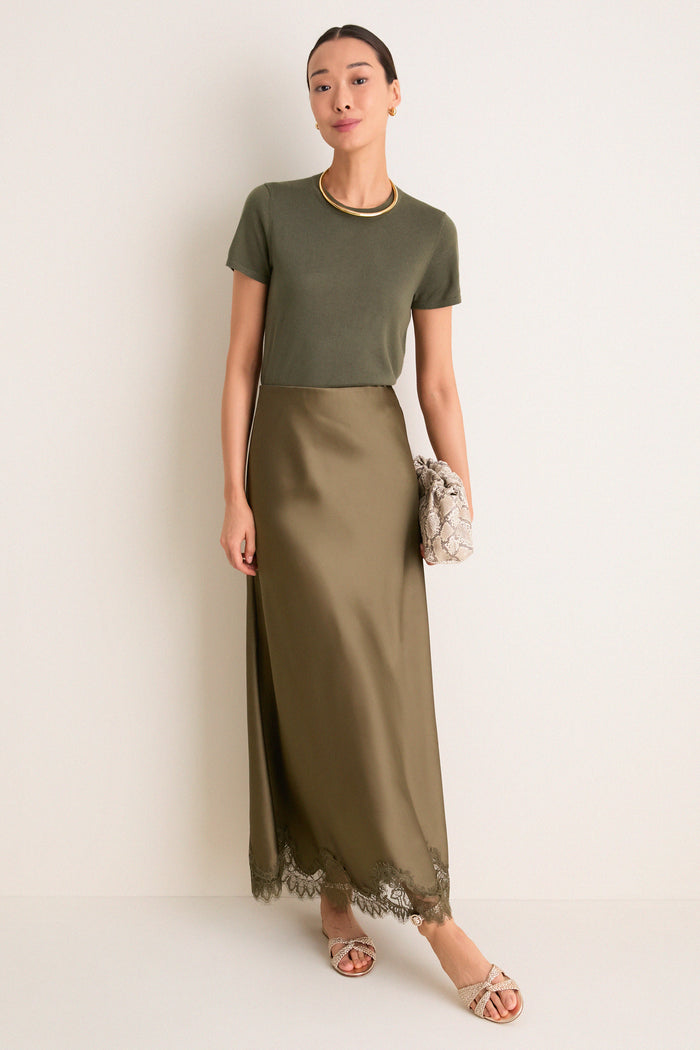 Burnt Olive Satin Mischa Slip Skirt