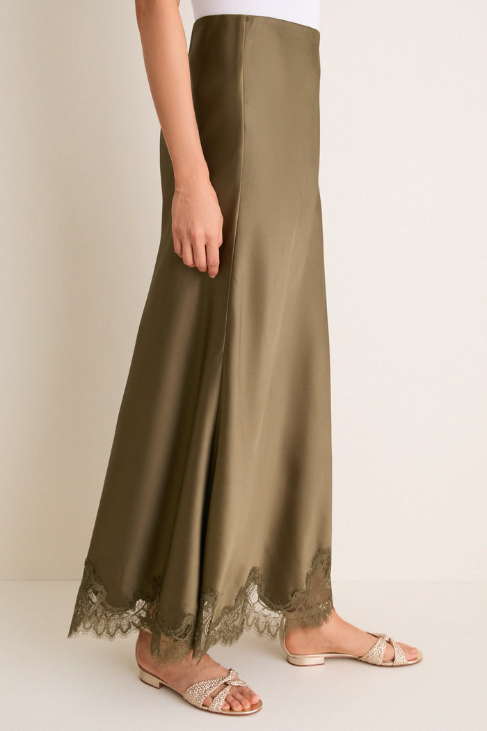 Burnt Olive Satin Mischa Slip Skirt