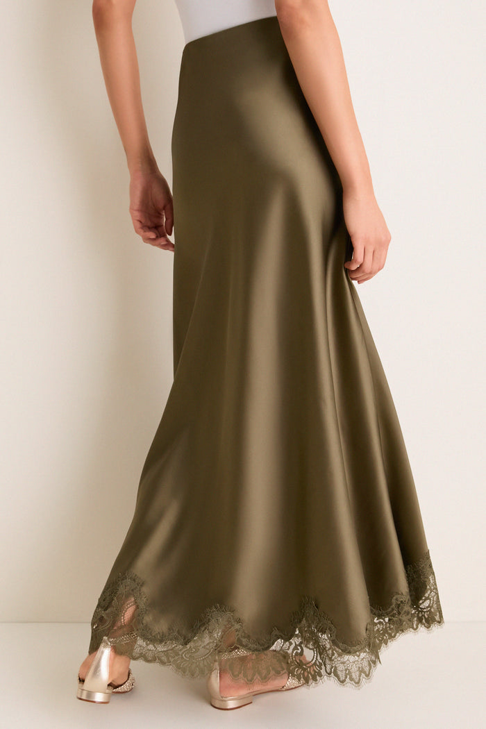 Burnt Olive Satin Mischa Slip Skirt