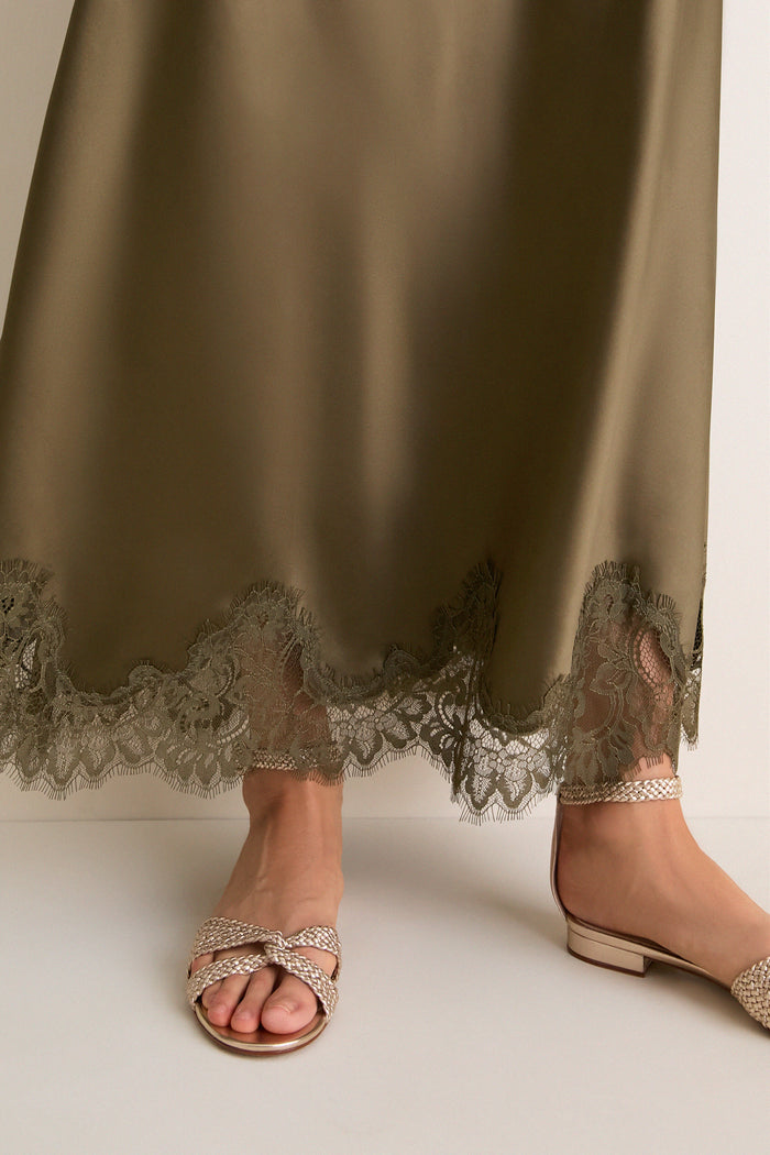 Burnt Olive Satin Mischa Slip Skirt