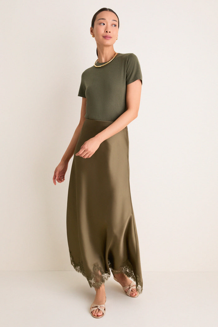Burnt Olive Satin Mischa Slip Skirt