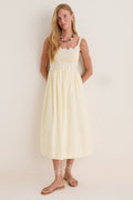 Butter Yellow Embroidered Cotton Midi Dress
