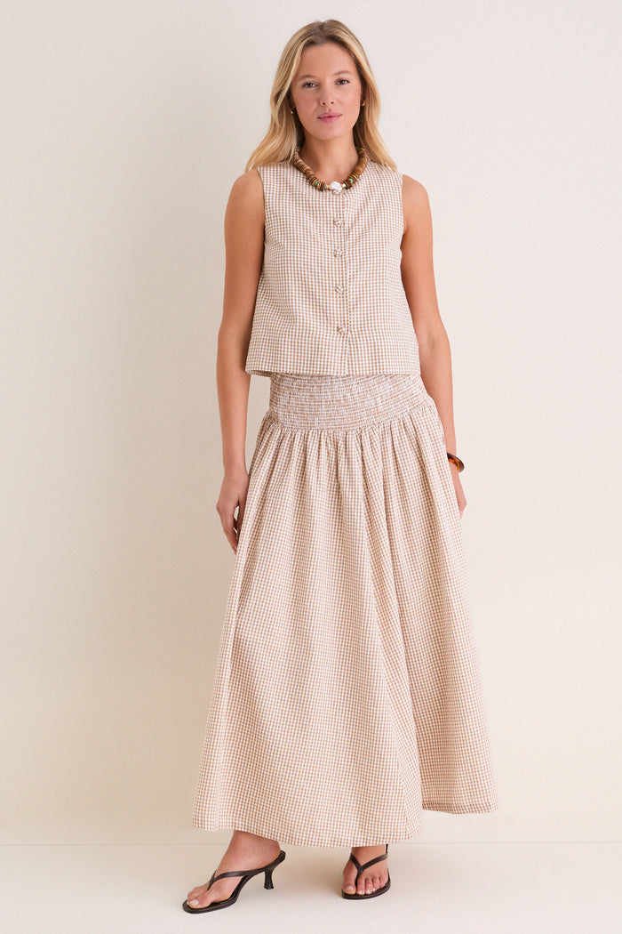 Cafe Check Button Front Wide Hem Top
