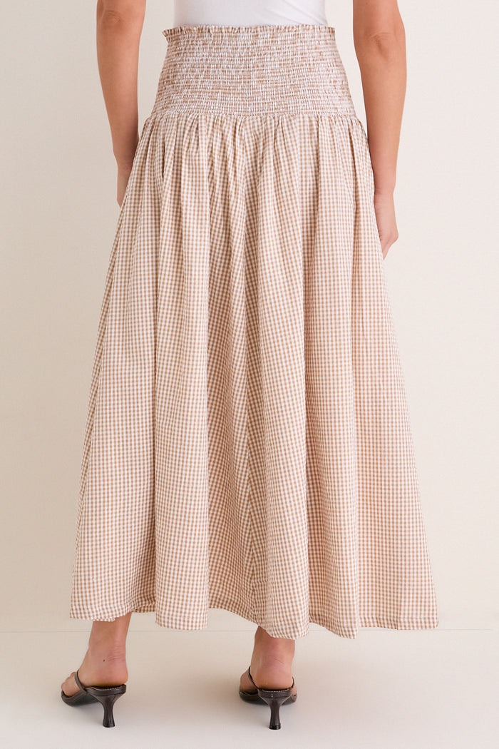 Cafe Check Smocked Maxi Skirt