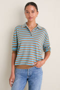 Camel and Cerulean Striped Ben Polo Sweater