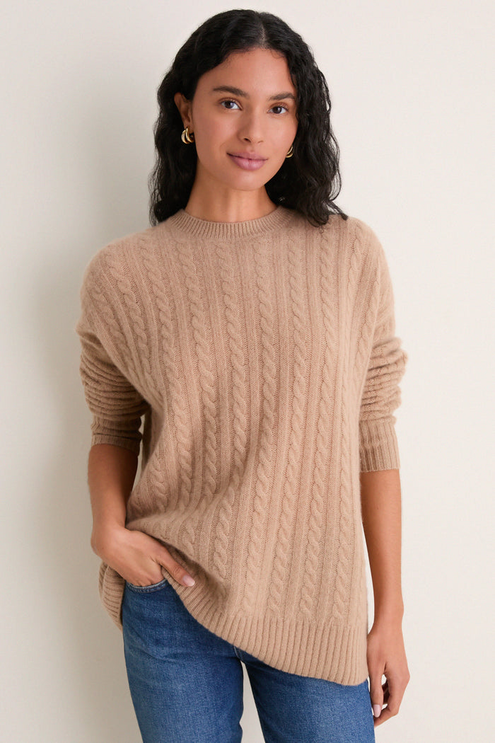 Camel Cable Knit Boyfriend Colin Crewneck