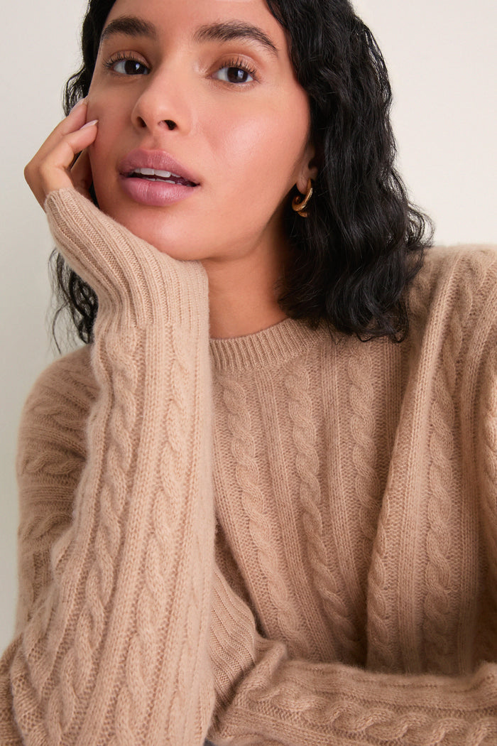 Camel Cable Knit Boyfriend Colin Crewneck