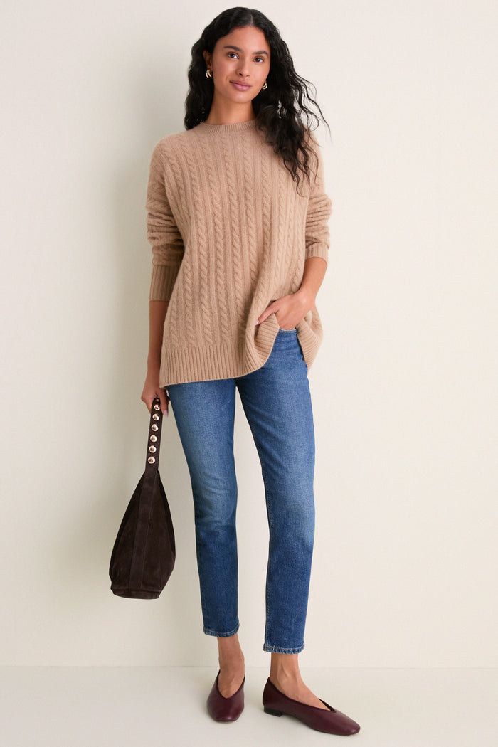 Camel Cable Knit Boyfriend Colin Crewneck