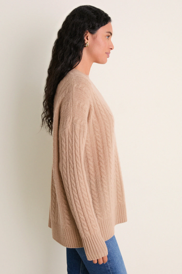 Camel Cable Knit Boyfriend Colin Crewneck