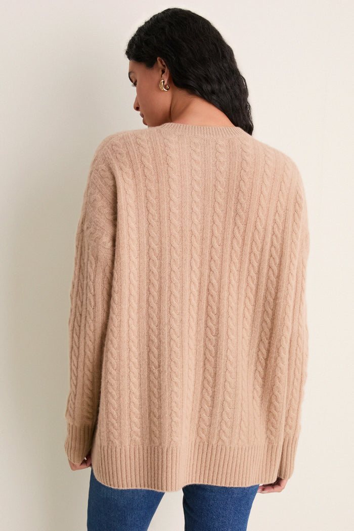 Camel Cable Knit Boyfriend Colin Crewneck