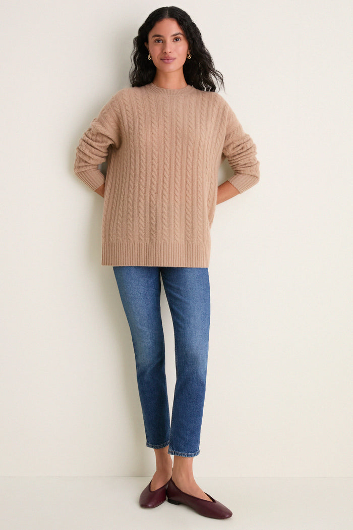 Camel Cable Knit Boyfriend Colin Crewneck