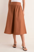Camel Etienne Smocked Waist Gathered Midi Skirt