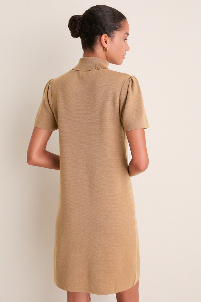 Camel Merino Hewitt Turtleneck Dress