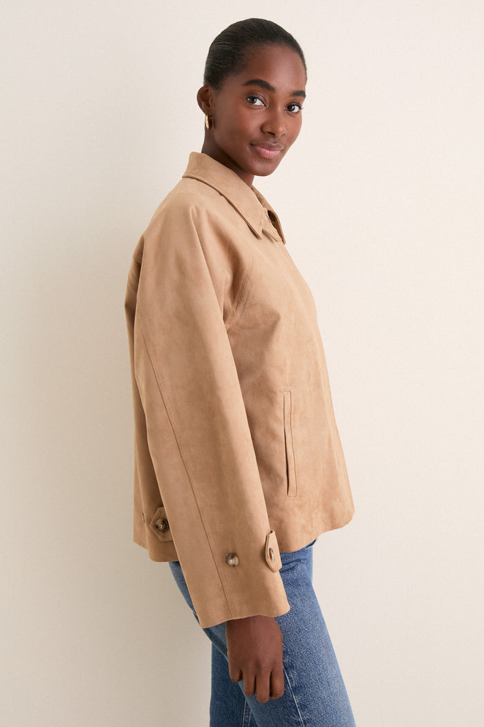 Camel Suede Drew Short Trench Coat
