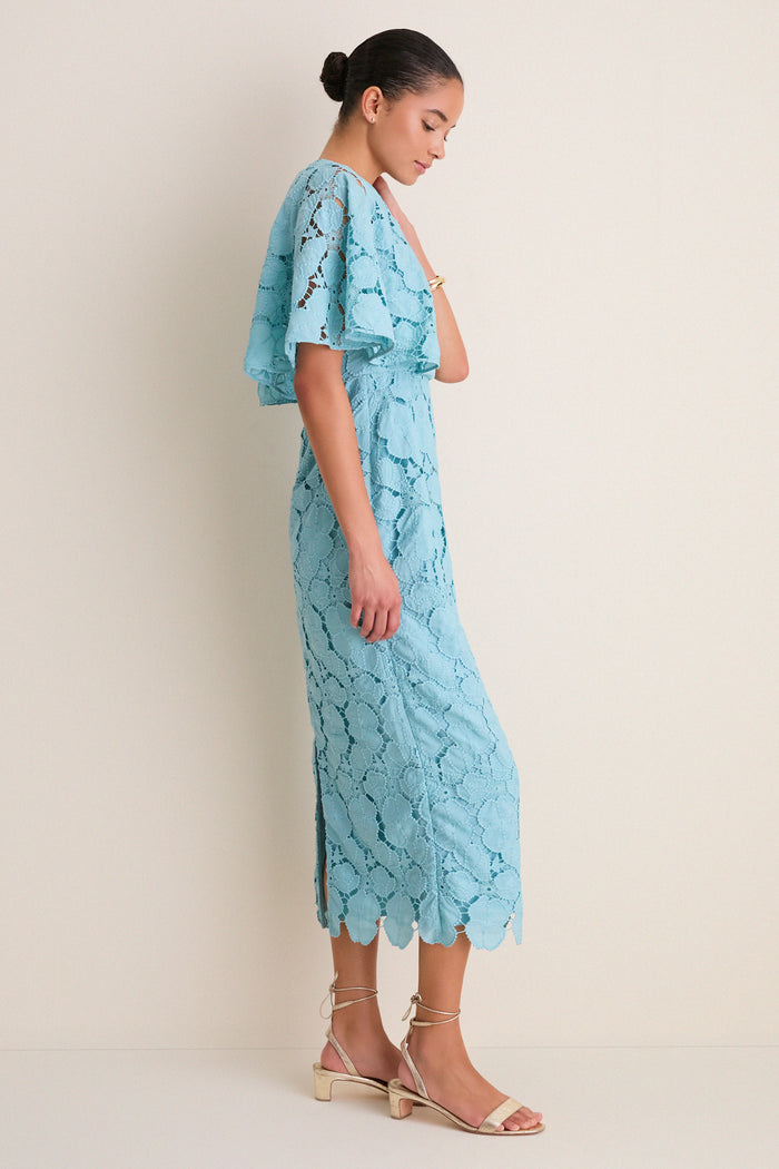 Cameo Blue Eyelet Cape Leah Dress