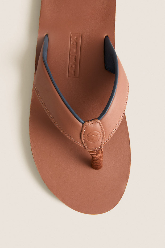Cask Clipper Waterproof Leather Sandal in brown, features classic Y-shaped straps, memory foam cushioning, and arch support, offering effortless, high-end style for fun, water-friendly adventures.