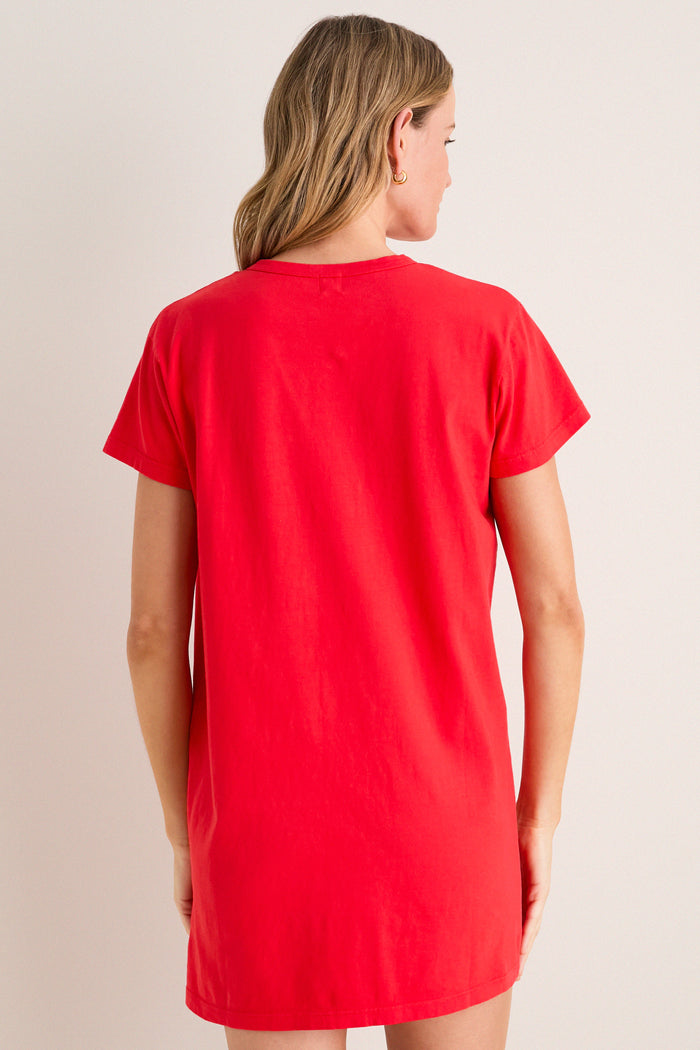 Classic and effortless, the Cerise Margo Mini Dress showcases a fun, boxy T-shirt silhouette with short sleeves, embodying high-end style in bright red cotton.