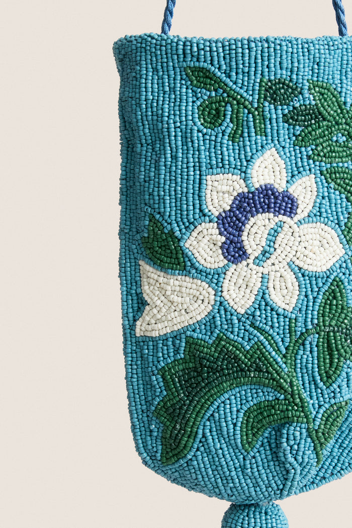 Cerulean Floral Beaded Bag