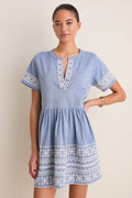 Chambray Embroidered Naples Mini Dress