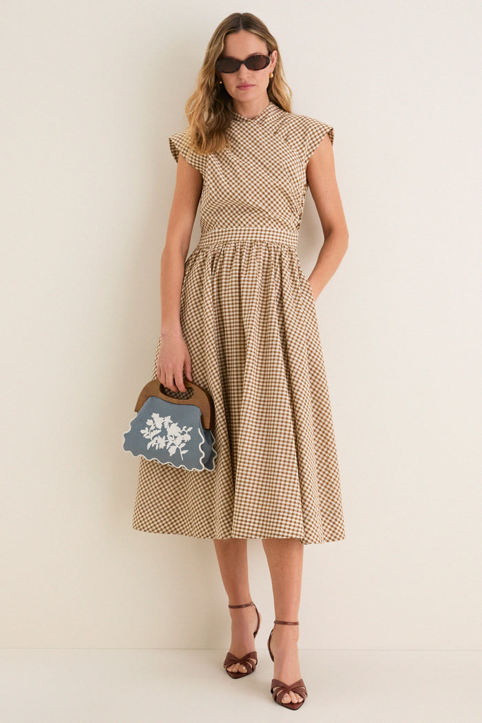 Chambray Floral Bermuda Wooden Handle Bag